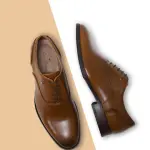 LOUIS PHILIPPE- Men Classic Plain Toe Oxford Leather Brown Lace Up Shoes