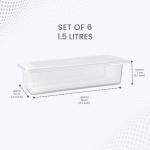 MILTON-Cryo Fridge Storage Boxes Set of 6 Fridge Organizer Container with Waterproof Vinyl Stickers & Removable Drain Plate, Lid, Stackable Box, Plastic Containers 1500 ml, Transparent