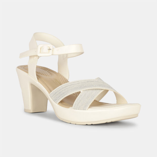 Bata-comfit off-white mid-heel sandals with buckle straps for women