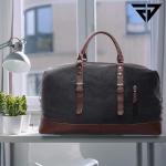 Fur Jaden-40L Canvas Weekender Travel Duffle Cabin Bag with Detachable Shoulder Strap (Black)