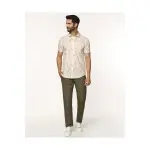 BLACKBERRYS-Linen Casual Half Sleeve Beige Printed Shirt - Gabin