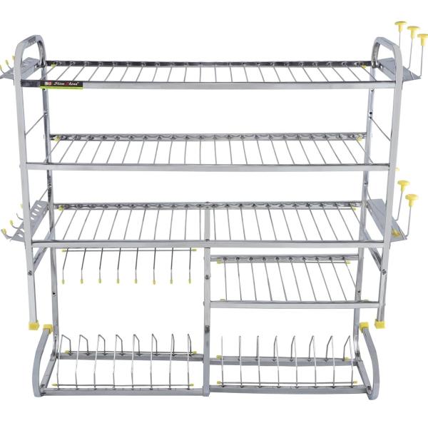 OSE-Kitchen Dish Rack | Wall Mounted | 5 Shelves | Stainless Steel | Holds 18+ Plates | Space-Saving | Rustproof | Easy Assembly (30 X 32 INCH)