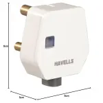 Havells AHLGWXW163 16A 3Pin Flat Plugtop with Indicator, white (Model: AHLGWXW163-Pk1)