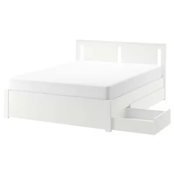 IKEA-Bed frame with 2 storage boxes, white