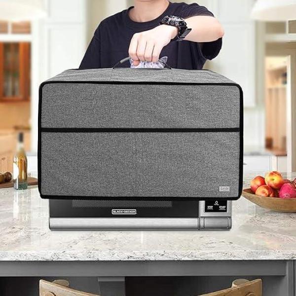 Luxja-Dust Cover for Microwave Oven (Fits for Most 0.7 Cu.Ft Microwaves), Microwave Oven Cloth Cover with Front Pocket, Gray