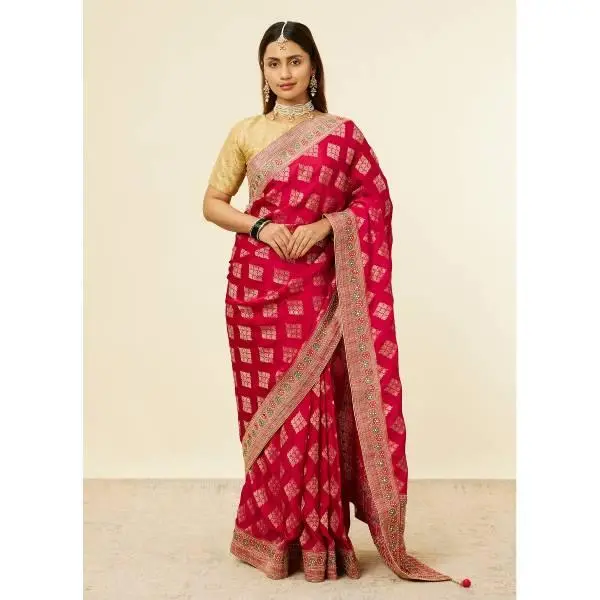 Manyavar-Rani Pink Buta Printed Bridal Saree