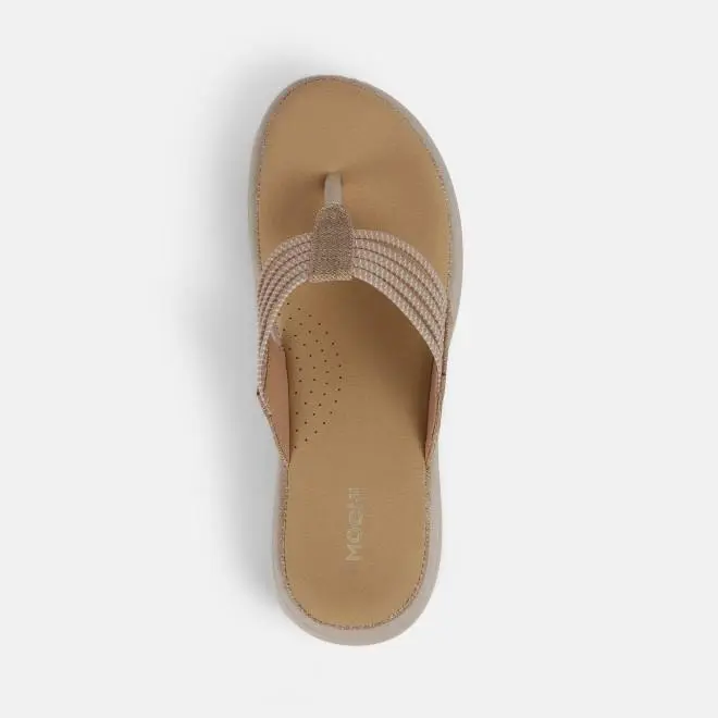 Mochi-Women Beige Casual Slippers