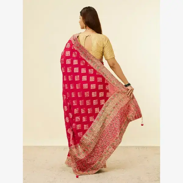 Manyavar-Rani Pink Buta Printed Bridal Saree