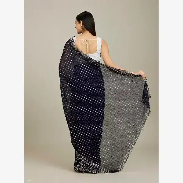 Manyavar-Midnight Blue Stone Work Saree