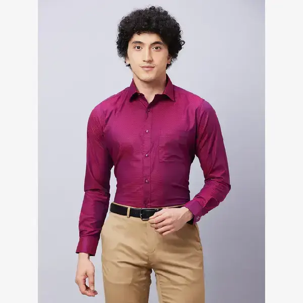 Raymond-Men Red Structure Slim Fit Cotton Shirt