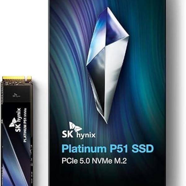 SK hynix-Platinum P51 2TB PCIe Gen5 NVMe M.2 2280 Internal SSD I Up to 14,700 MB/s Read, 13,400 MB/s Write I Powered by 238-Layer NAND Flash