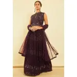 Soch-Wine Sequins Embellished Georgette Lehenga Choli with Dupatta