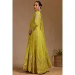 SEASONS-Mustard Georgette Zari Woven Gown With Zardosi