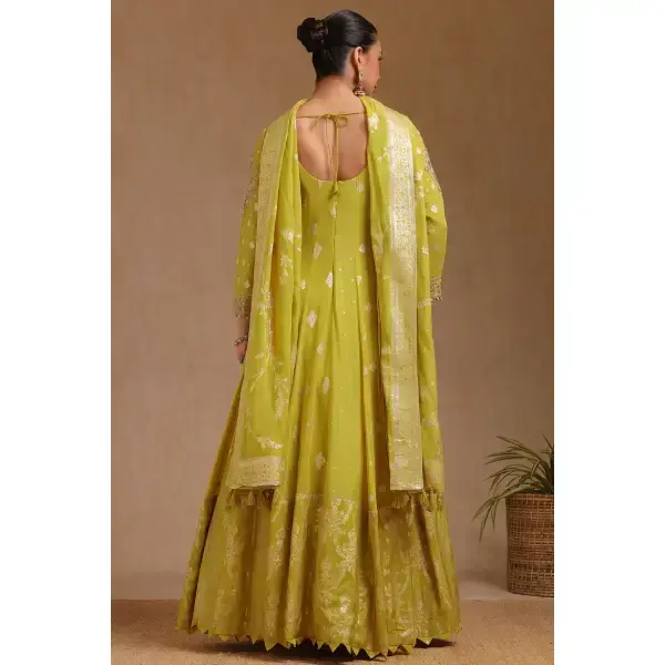 SEASONS-Mustard Georgette Zari Woven Gown With Zardosi